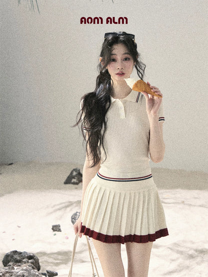 "The Softest Touch" Dutch Cream Collegiate Knit Top & Mini Skirt Set