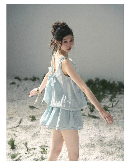 “Whispering Grass” Moonlight Blue Twist Mini Dress