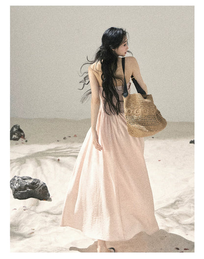 "Blushing Sunset Clouds" Ballet Pink Strapless Maxi Dress