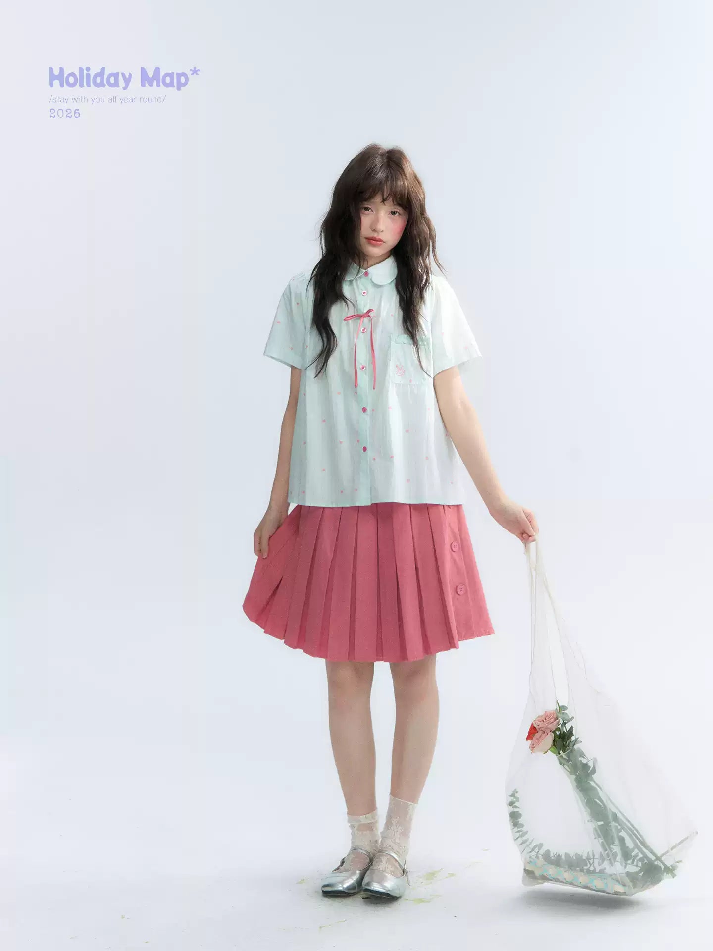"Summer Sweetheart" Heart Stripe Blouse & Pleated Skirt Set