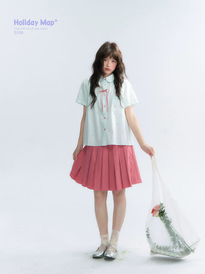 "Summer Sweetheart" Heart Stripe Blouse & Pleated Skirt Set