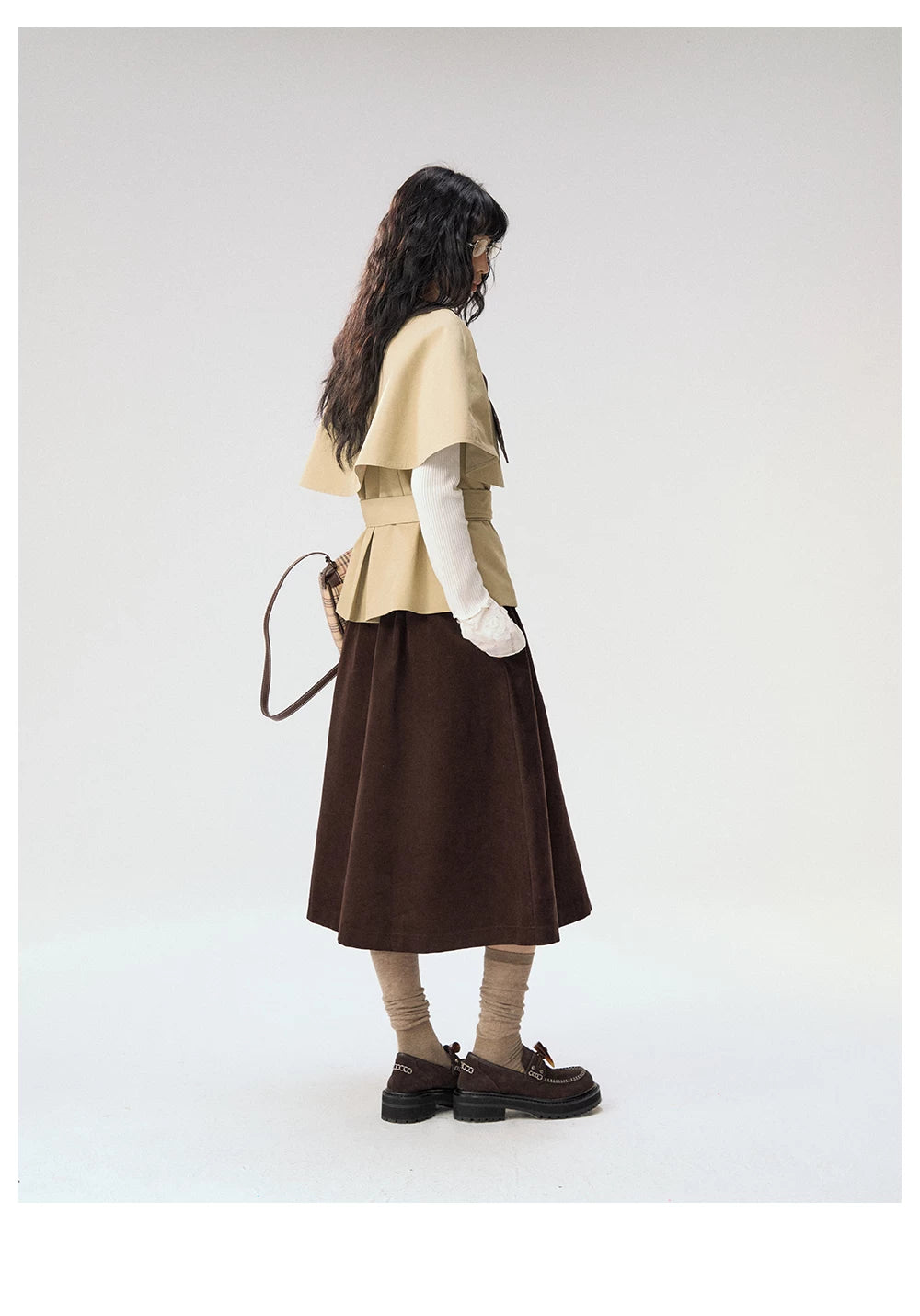 [CAN] "Afternoon Tea Break" Khaki Bow Cape Trench Coat Set