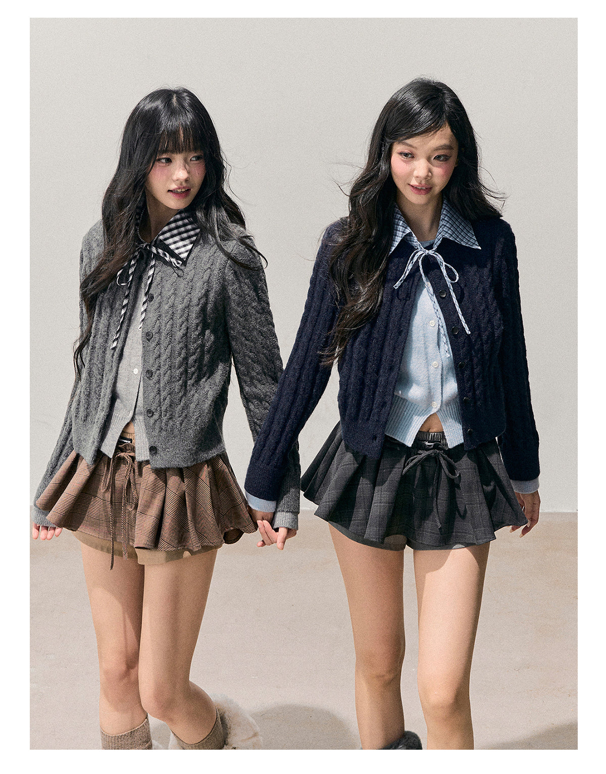 少也眼 “She Sinks into Dusk” Faux-Layered Cable-Knit Cardigan 511256