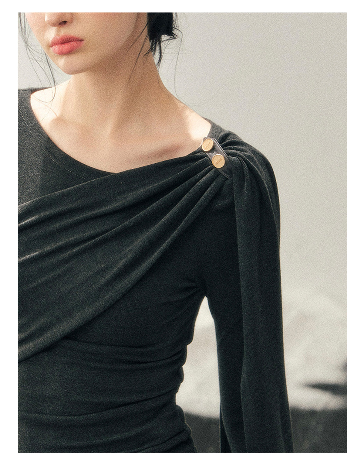 181225 “She Is Lighter Than the Wind” Streamer-Neck Top - Deep Rock Gray