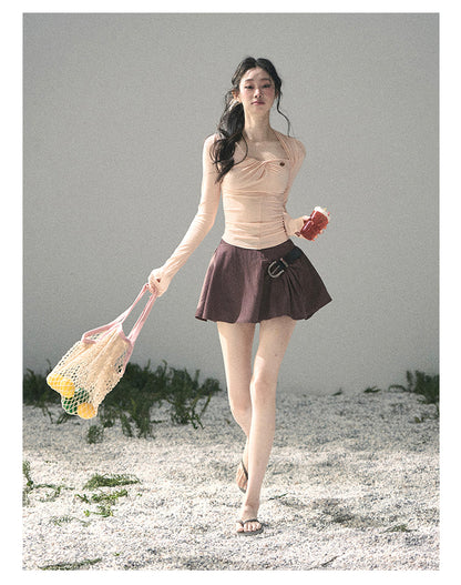 “Soft Evening Breeze” Coral Pink Layered Halter Top