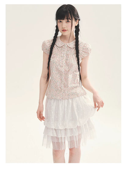 "Black & White Sonata" Polka Dot Mesh Tiered Jellyfish Skirt (White/ Black)