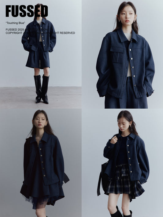 FUSSED Rebel Heiress Deconstructed Wool Jacket – Midnight Blue FOF-25AW192a