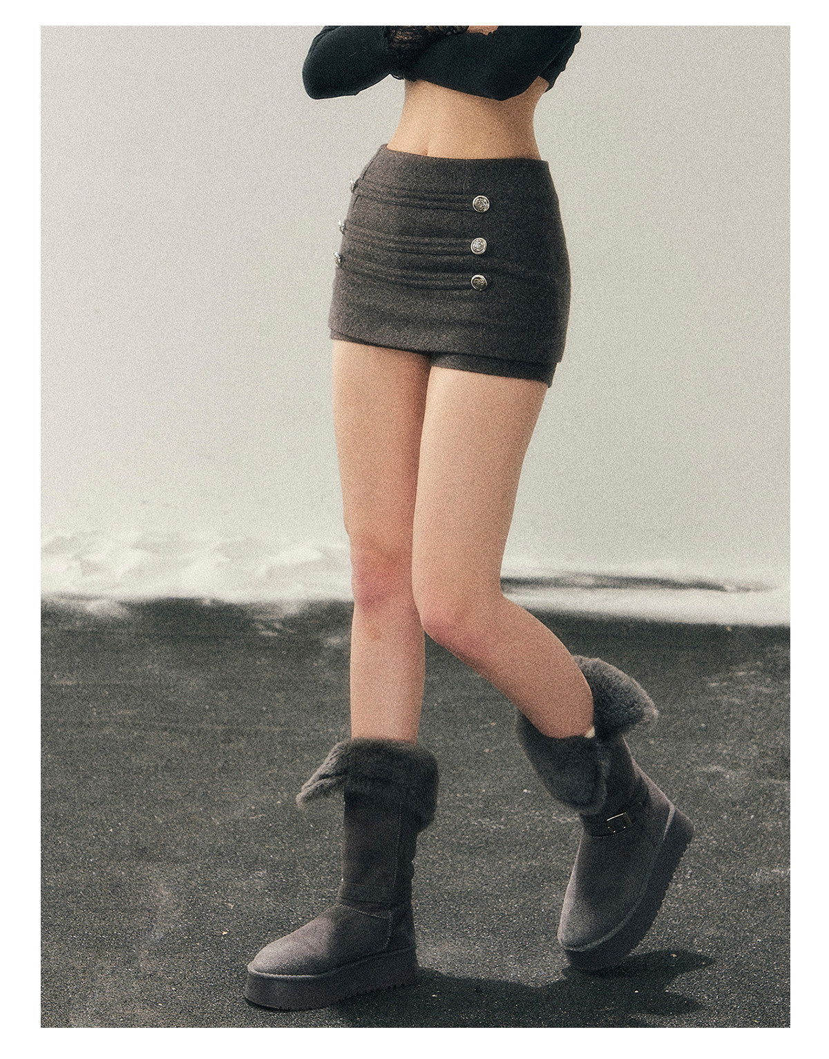 少也眼 “Wilderness Narrative Poem” Wool-Blend A-Line Skort/ Mini Skirt