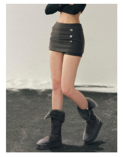 少也眼 “Wilderness Narrative Poem” Wool-Blend A-Line Skort/ Mini Skirt