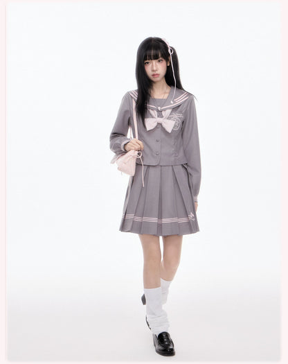 “Melody Blush” Pink-Gray Sailor School Uniform Set