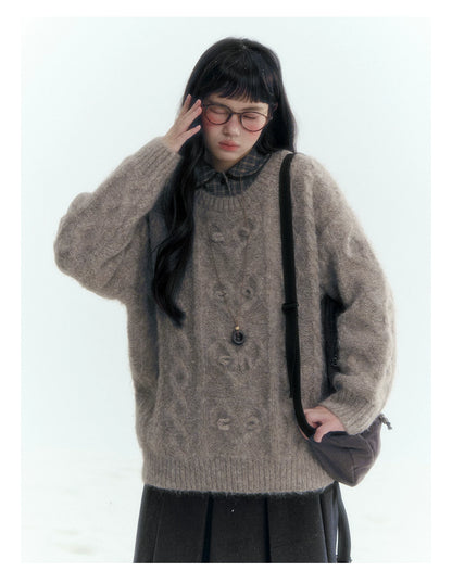 Horridale - Vintage Cable-Knit Heart-Texture Sweater – Smoky Gray