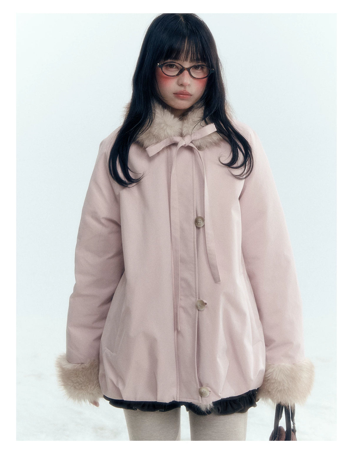 Horridale - Blue Bud-Shaped Faux Fur Collar Parka Down Jacket