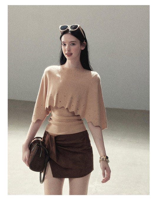 170726A "Stardust in the Air" Cinnamon Pink Cape Sweater & Cami Set