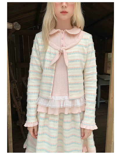 RF - Candy Stripe Floral Knit Cardigan and Midi Skirt Set