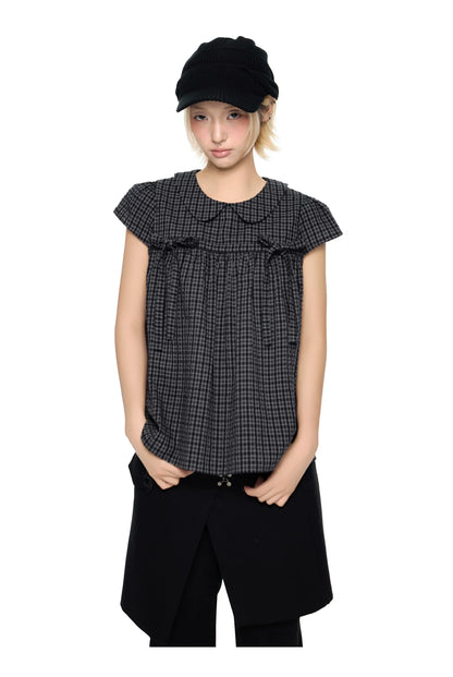 EZEK | Peter Pan Collar Gingham Shirt with Bubble Sleeves