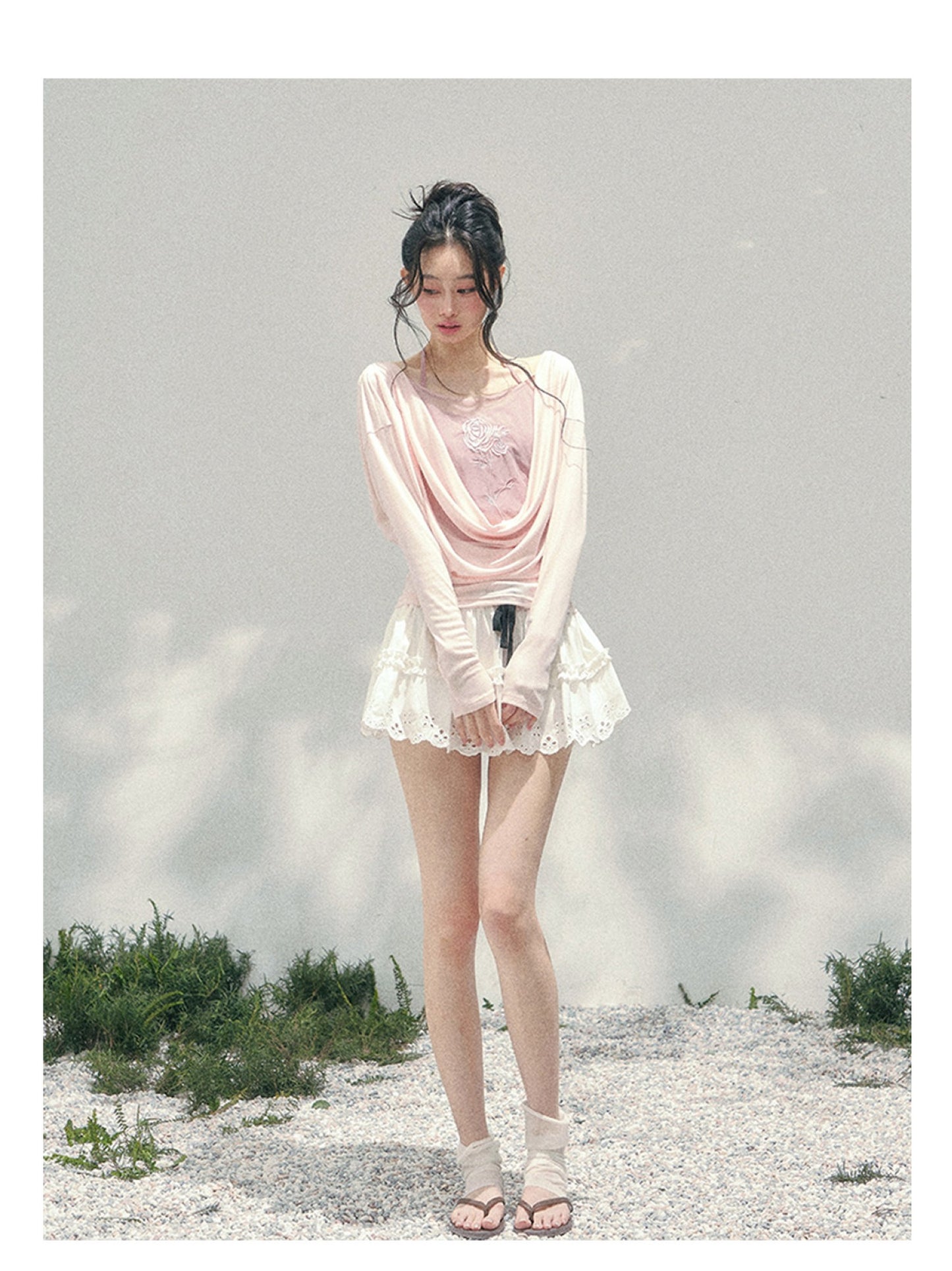 少也眼 “Summer Bloom Sequence” Cinnamon Pink Lyocell Two-Piece Overlay Set 140