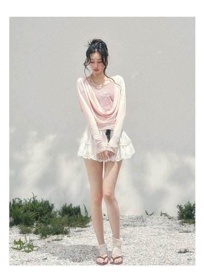 少也眼 “Summer Bloom Sequence” Cinnamon Pink Lyocell Two-Piece Overlay Set 140