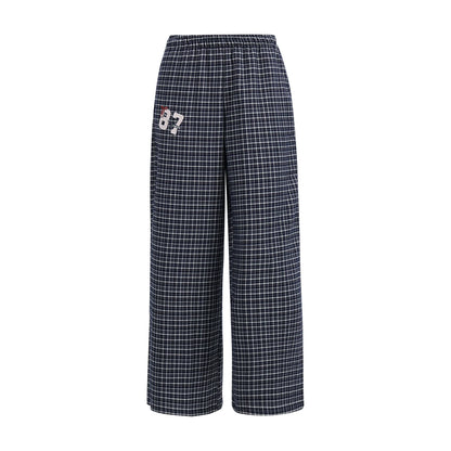 "Weekend Departure" Navy Plaid Wide-Leg Pants