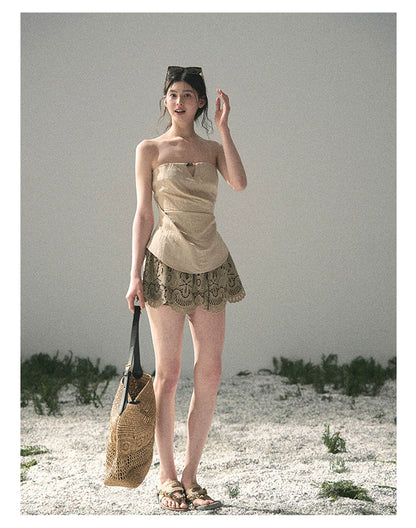 “Moonlit Haze” Dutch Cream Strapless V-Notch Top