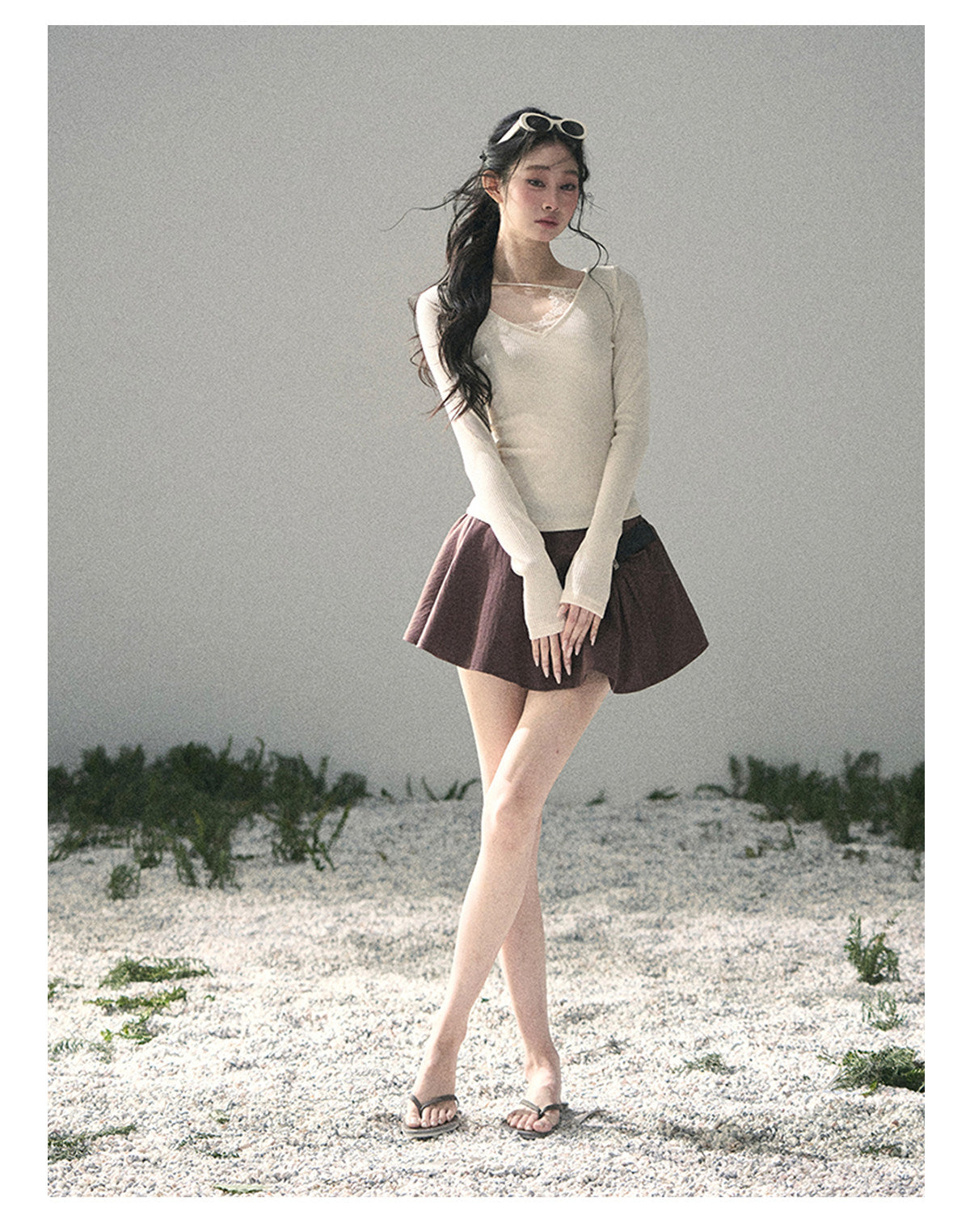 “Day & Night” Milk Apricot Lace Knit Top