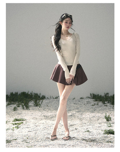 “Day & Night” Milk Apricot Lace Knit Top