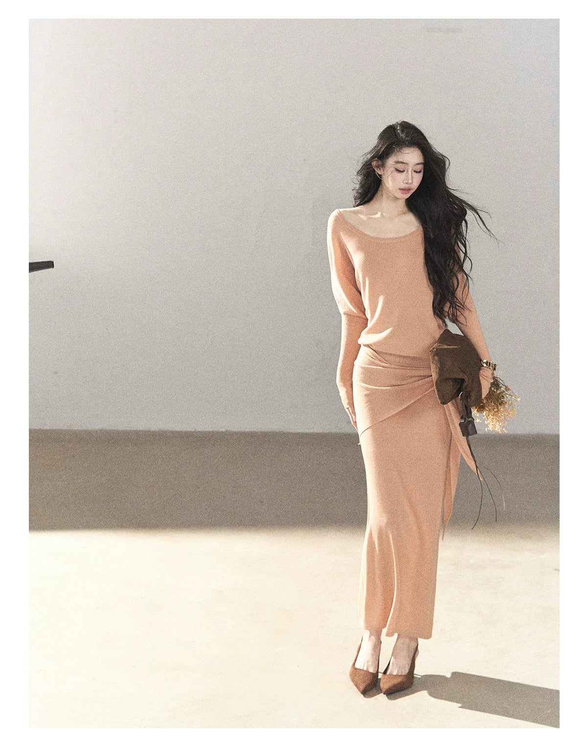 AOMALM - "Under the Sunset" Mauve Linen-Blend Mermaid Dress Set