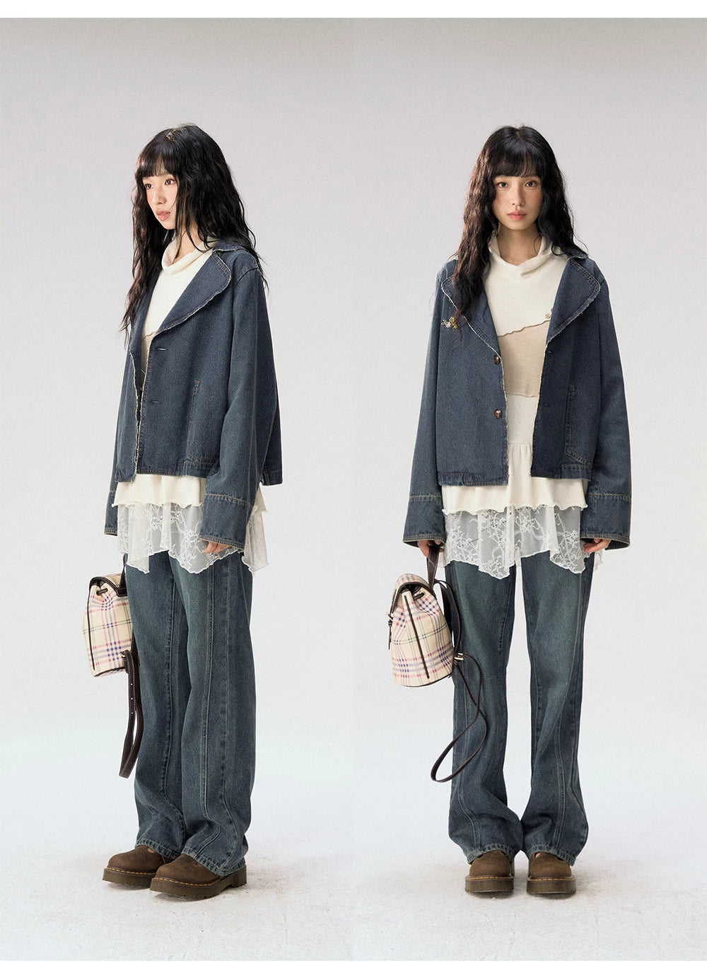 [CAN] "Wildflower Echoes" Vintage Indigo Denim Set (Jacket / Flared Pants / Midi Skirt)