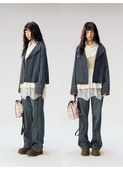 [CAN] "Wildflower Echoes" Vintage Indigo Denim Set (Jacket / Flared Pants / Midi Skirt)