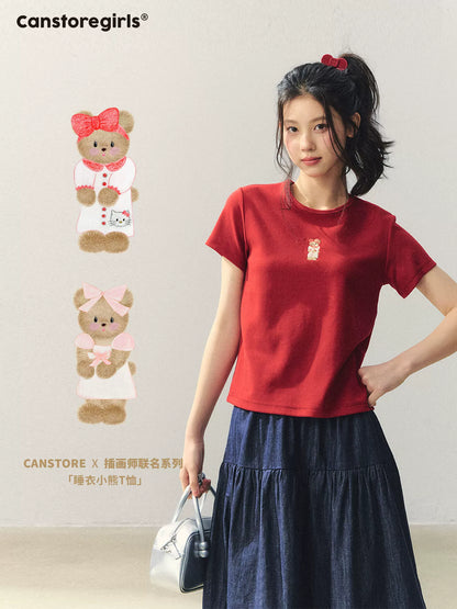 "Bear Morning Diary" Teddy Embroidered Tee LL2026048