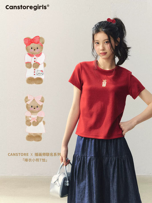 "Bear Morning Diary" Teddy Embroidered Tee LL2026048