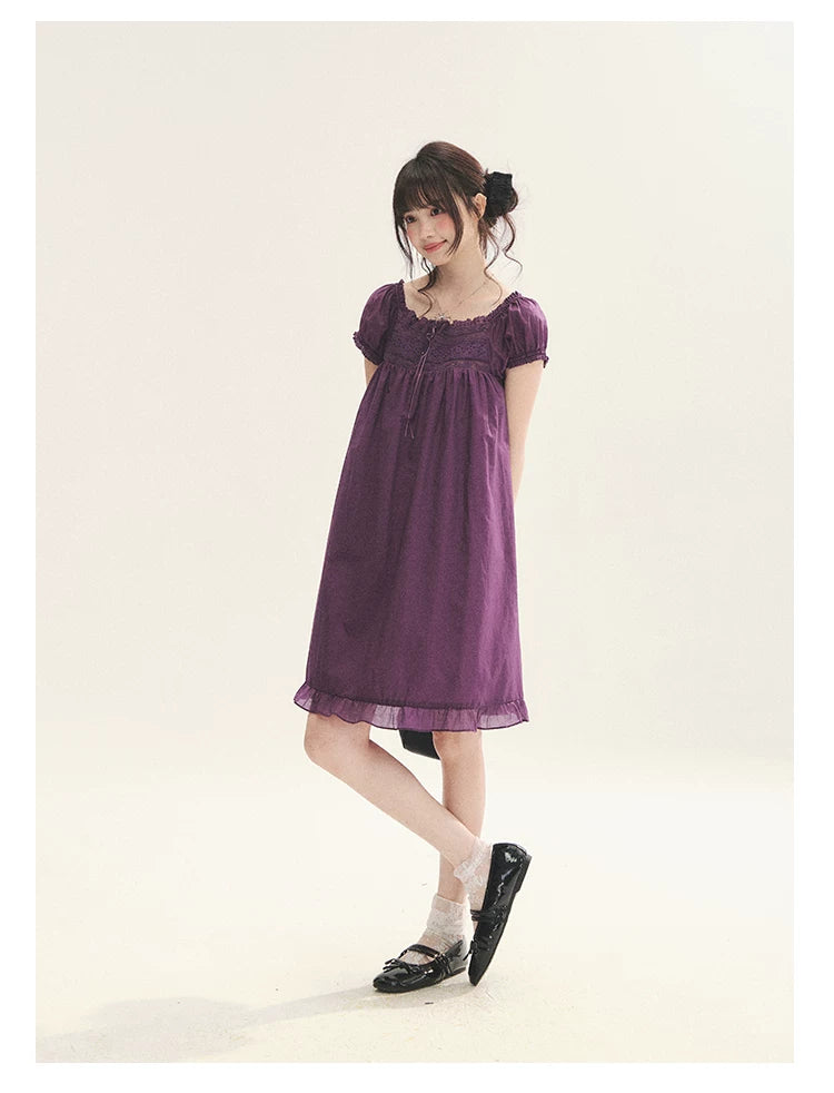 "Berry Breeze" Grape Purple Lace Square Neck Dress