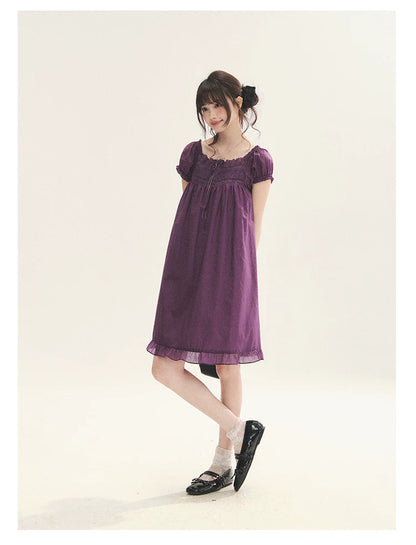 "Berry Breeze" Grape Purple Lace Square Neck Dress