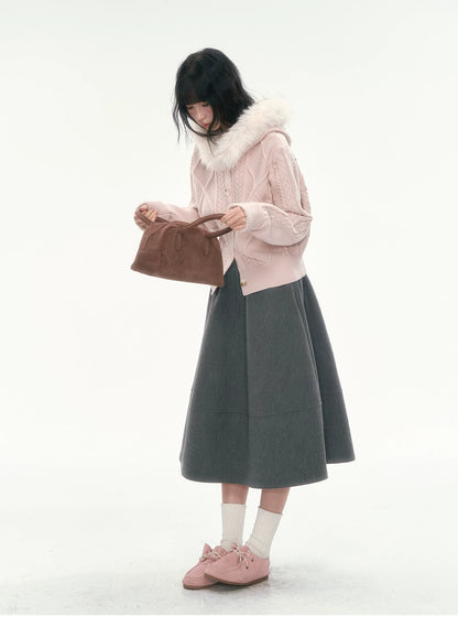 CAN - "Ode to Winter" Dark Gray Layered A-Line Midi Skirt