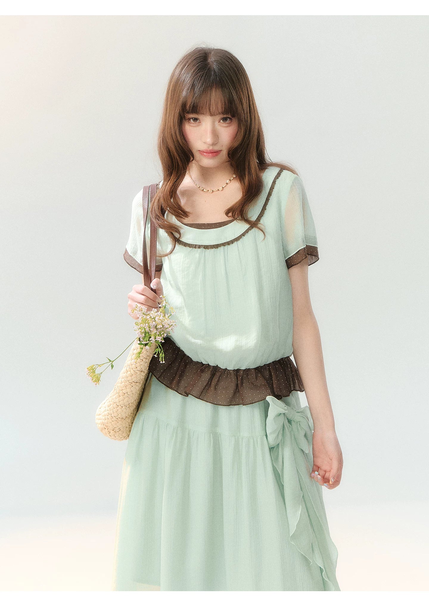 "Mint Sugar Whimsy" Mint Green Polka Dot Two-Piece Skirt Set LL2026194