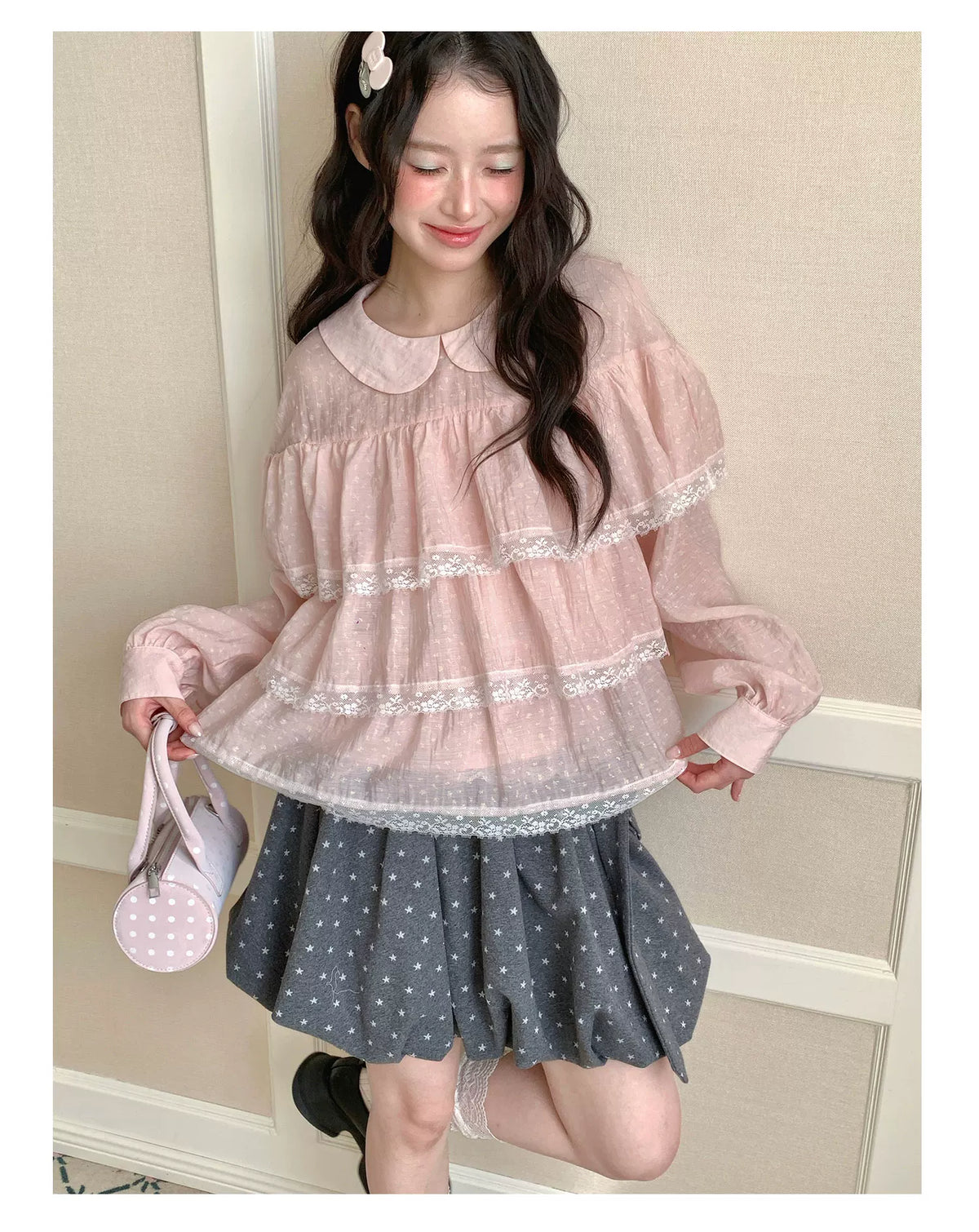 [RF] “Vanilla Blossom Reverie” Lace Blouse (Pink / White)