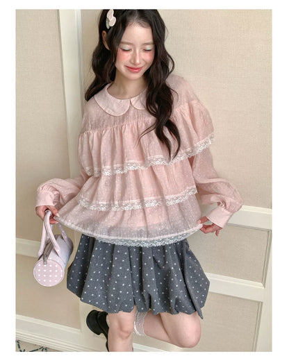[RF] “Vanilla Blossom Reverie” Lace Blouse (Pink / White)
