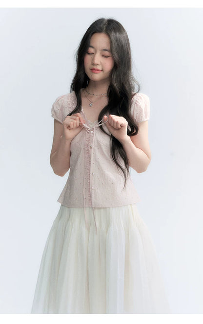 "First Confession" Ivory Lace Bow Cami Top