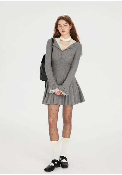 French Lace V-neck Knitted Top