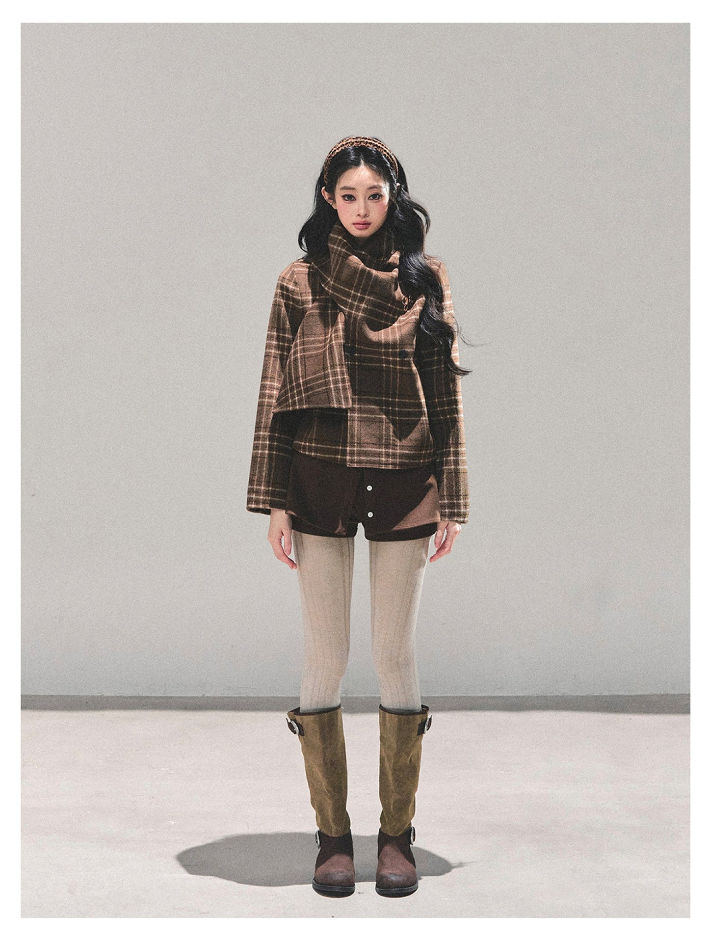 少也眼 “Twilight Forest" Woolen Oversized Coat - Plaid Brown