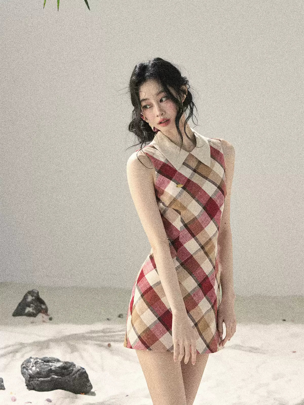 "Sunset by the Shore" Vintage Red Plaid Polo Mini Dress 358648564