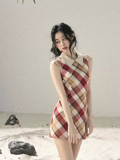 "Sunset by the Shore" Vintage Red Plaid Polo Mini Dress 358648564