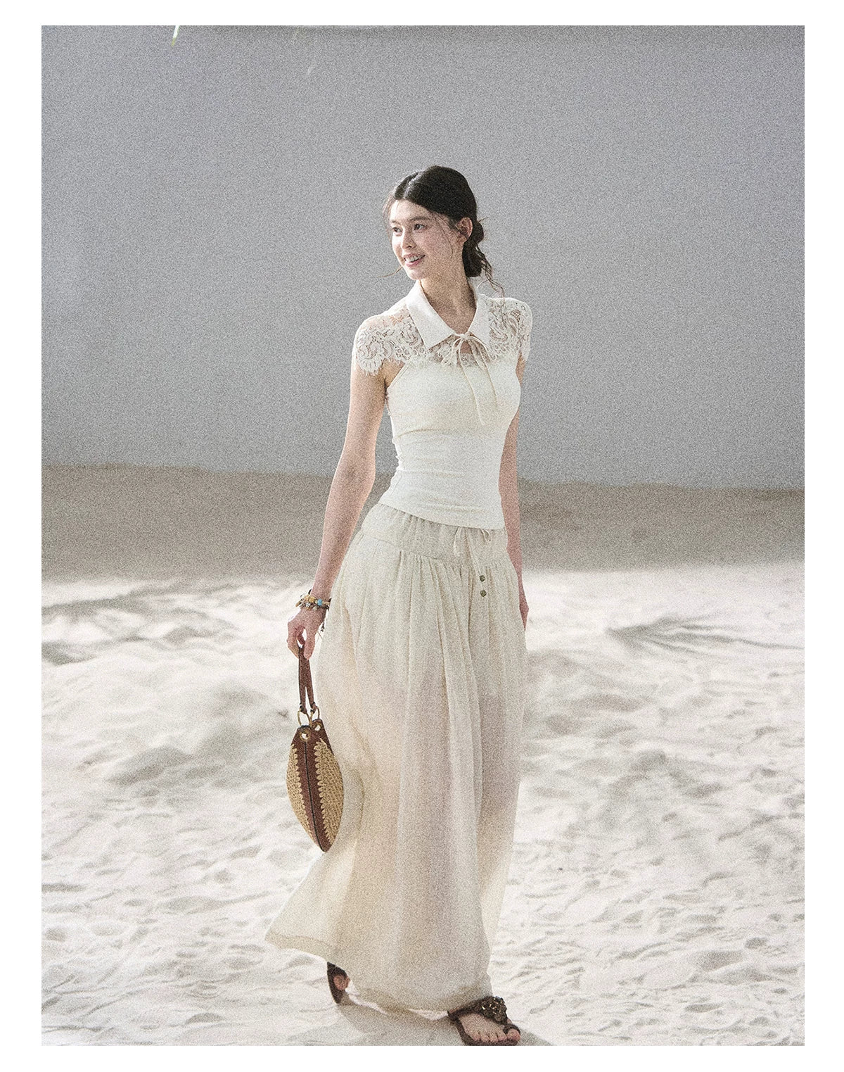 "Moonlit Rose Sonata" Cream Ivory Cami Top & Cape Set