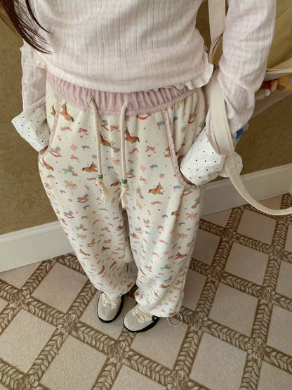 “Dream Pony Picnic” Apricot Pony Print Lounge Pants