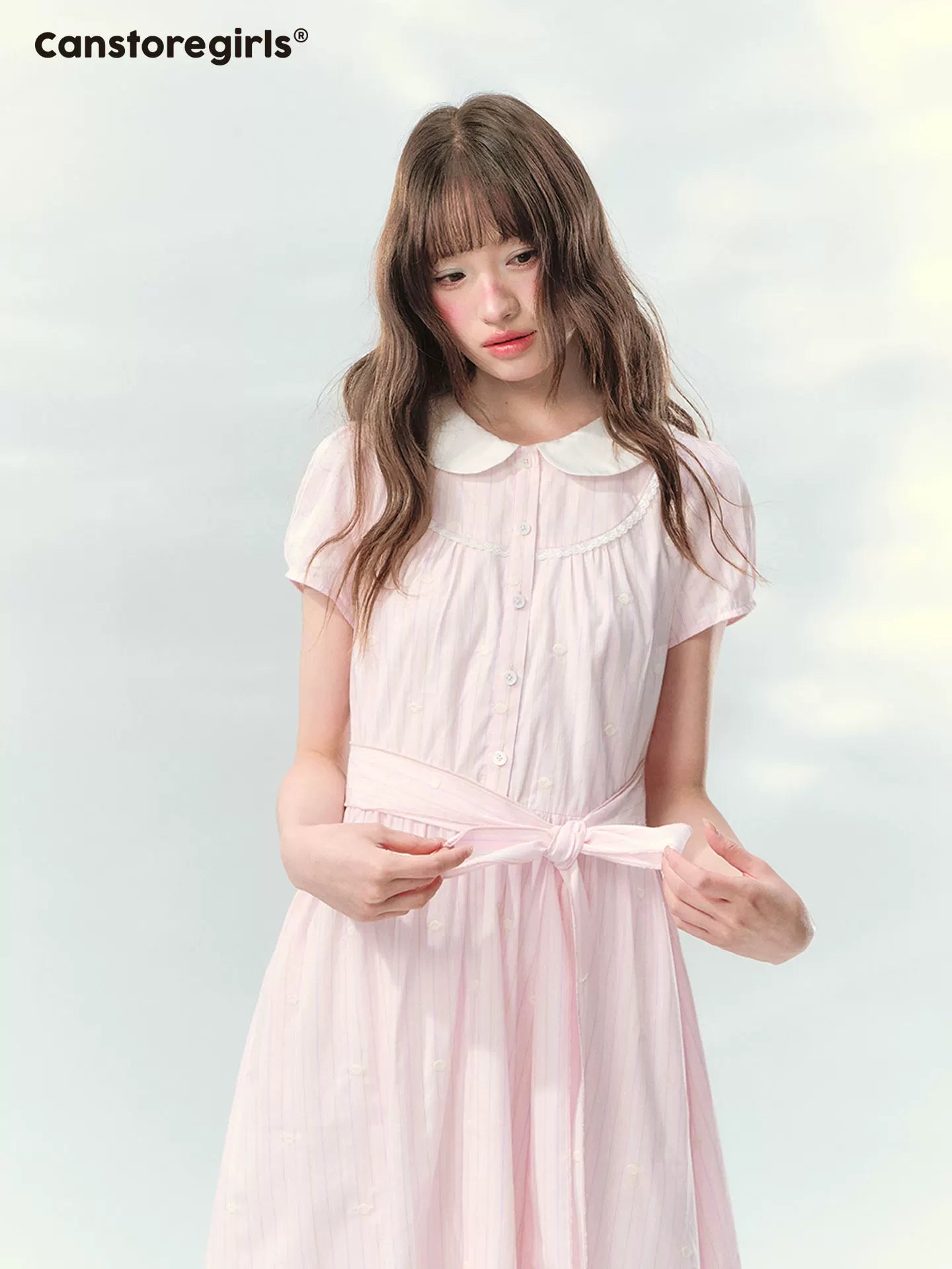 “Pink Mist Soufflé” Blush Pink Embroidered Doll Collar Dress