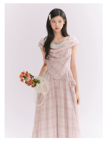 “Heartfelt Rendezvous” Pink Plaid Maxi Dress