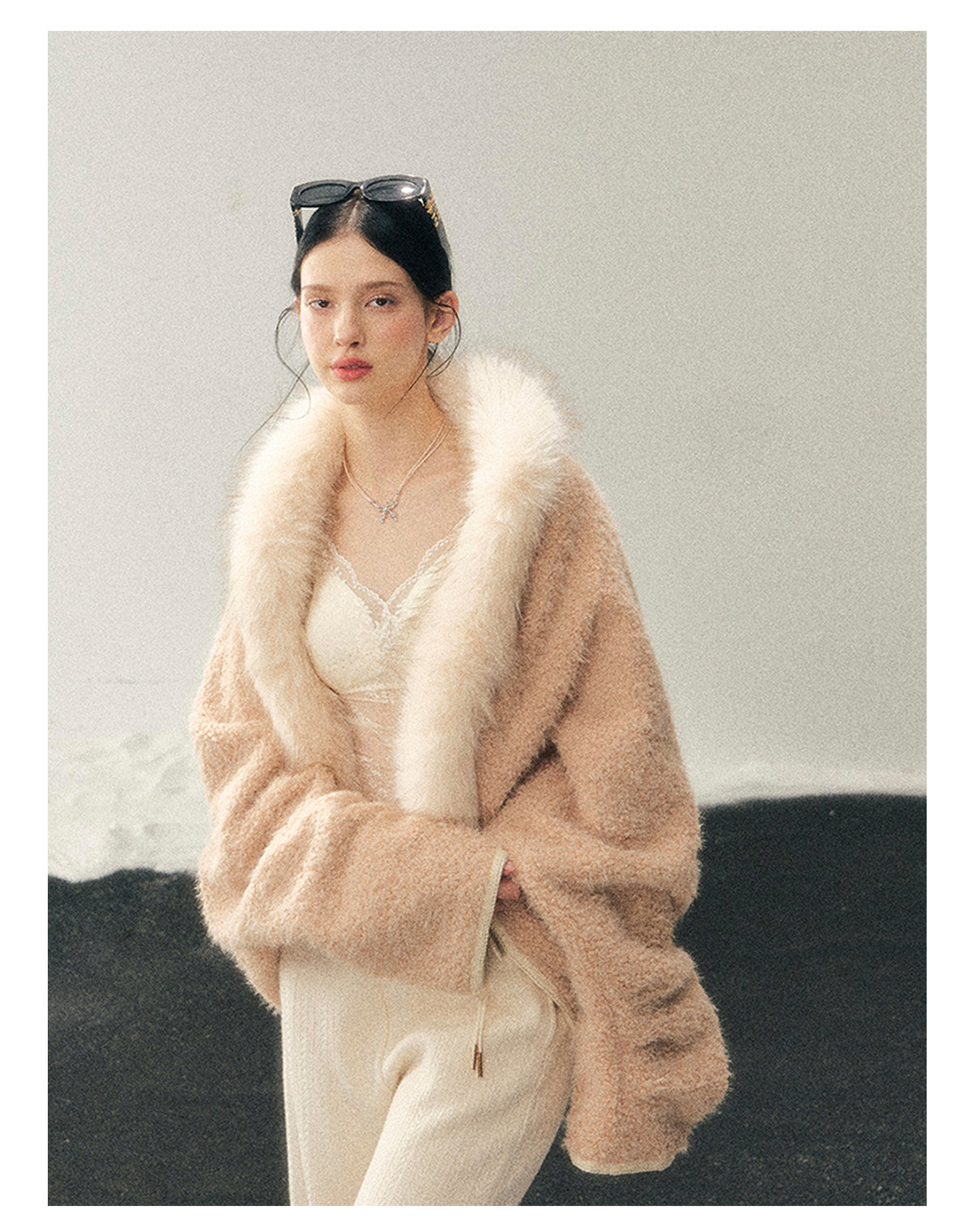 少也眼 "Velveted Sigh" Milk Tea Faux Cashmere Knit Jacket