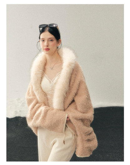 少也眼 "Velveted Sigh" Milk Tea Faux Cashmere Knit Jacket