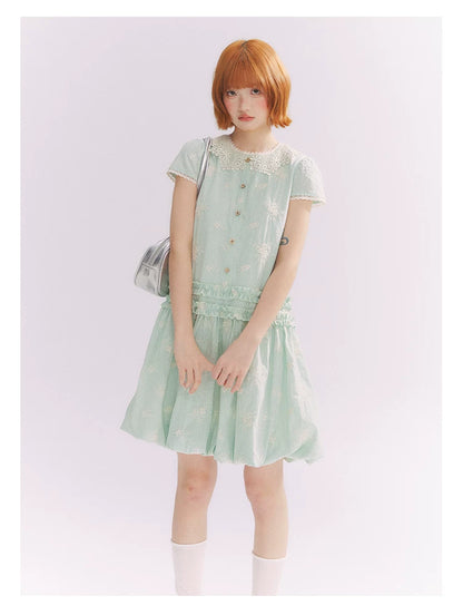 “Mint Lime” Green Stripe Lace Babydoll Dress