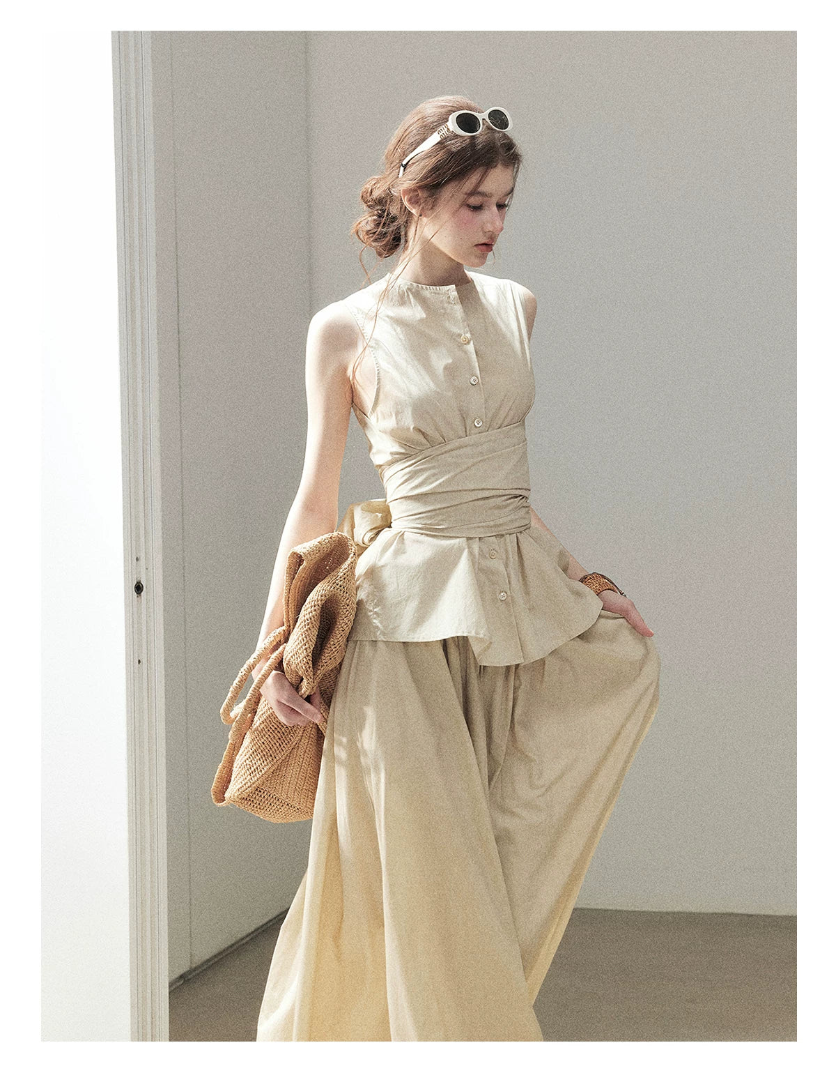 "The Last Falling Leaf" Milk Tea Lyocell Two-Piece Skirt Set