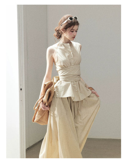 "The Last Falling Leaf" Milk Tea Lyocell Two-Piece Skirt Set